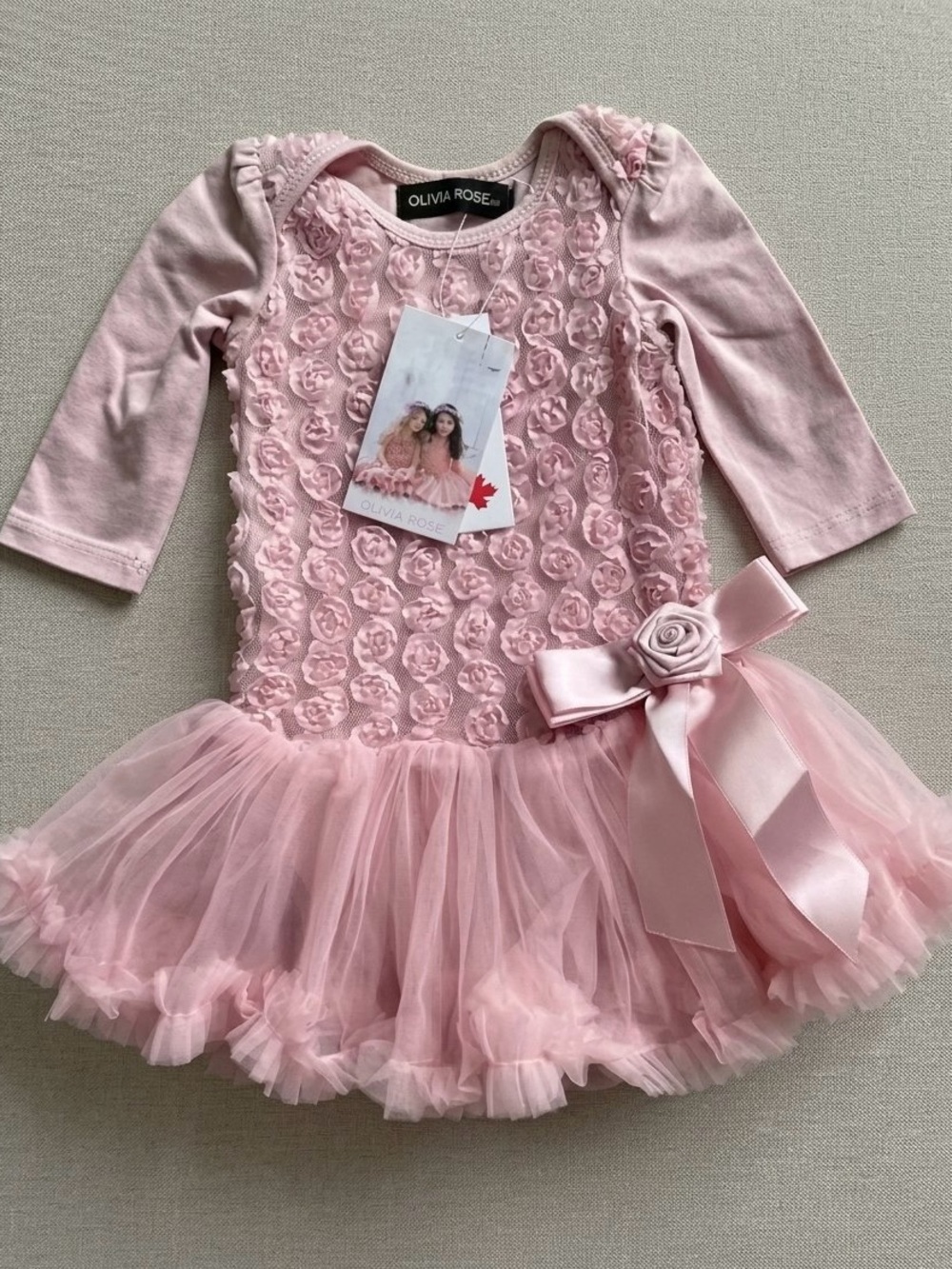 NWT Olivia Rose Pink Rosette Tulle Tutu Bodysuit Dress 3-6 Months